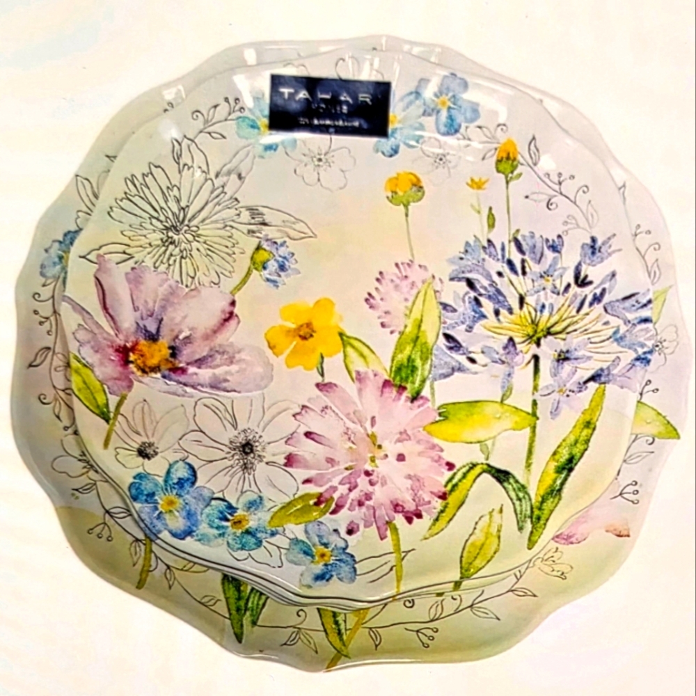 8pc Tahari Home Melamine 11' Dinner & 9' Salad Plates Scalloped Spring Floral